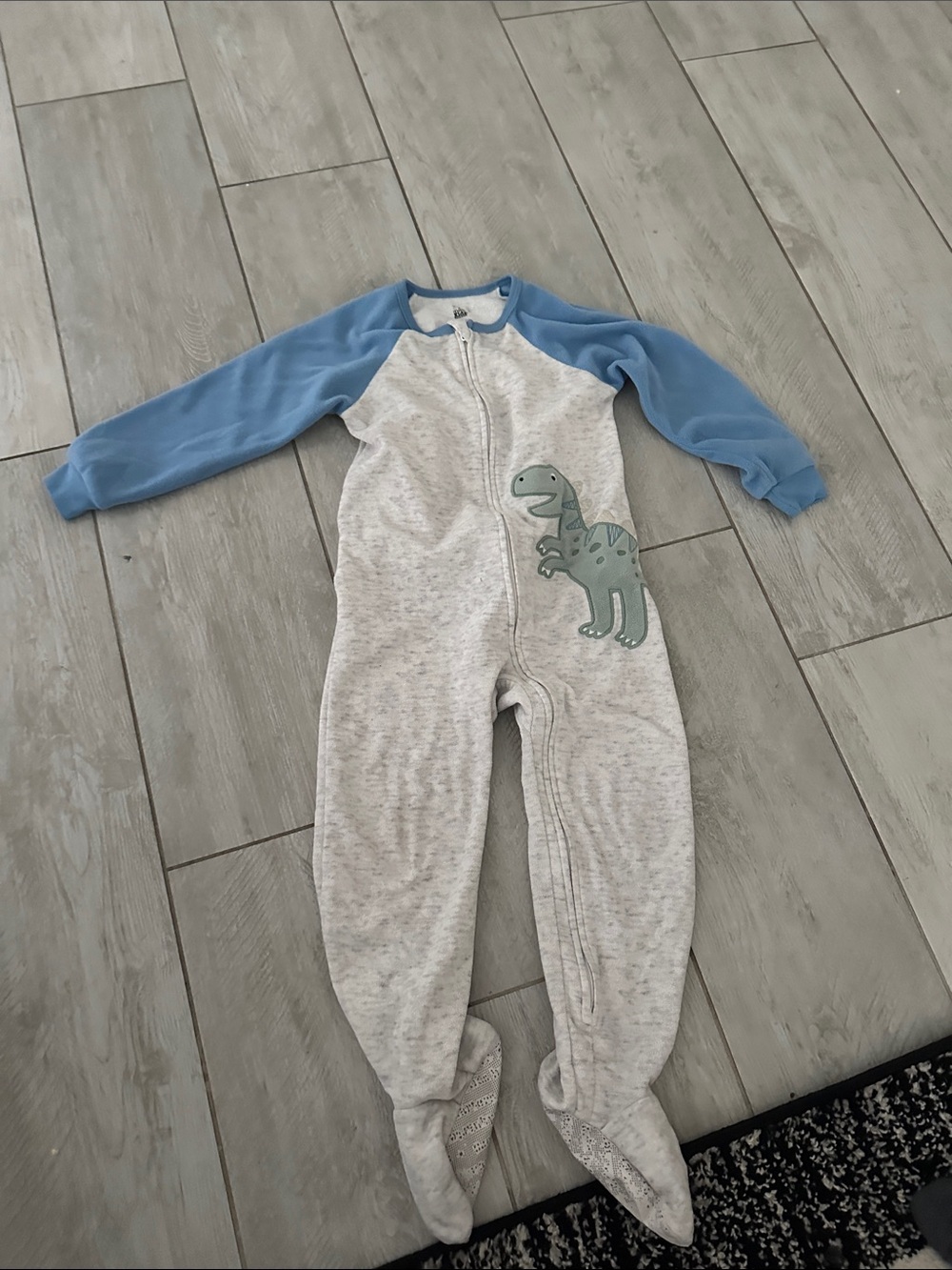 Kids Headquarters Heather Gray & Blue Dinosaur Footie
